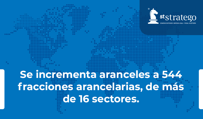 Se incrementa aranceles a 544 fracciones arancelarias, de más de 16 sectores.