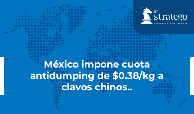 México impone cuota antidumping de $0.38/kg a clavos chinos.